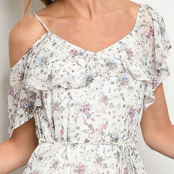 Handkerchief Hem Floral Print Dress Purple White - Picture 3 of 10